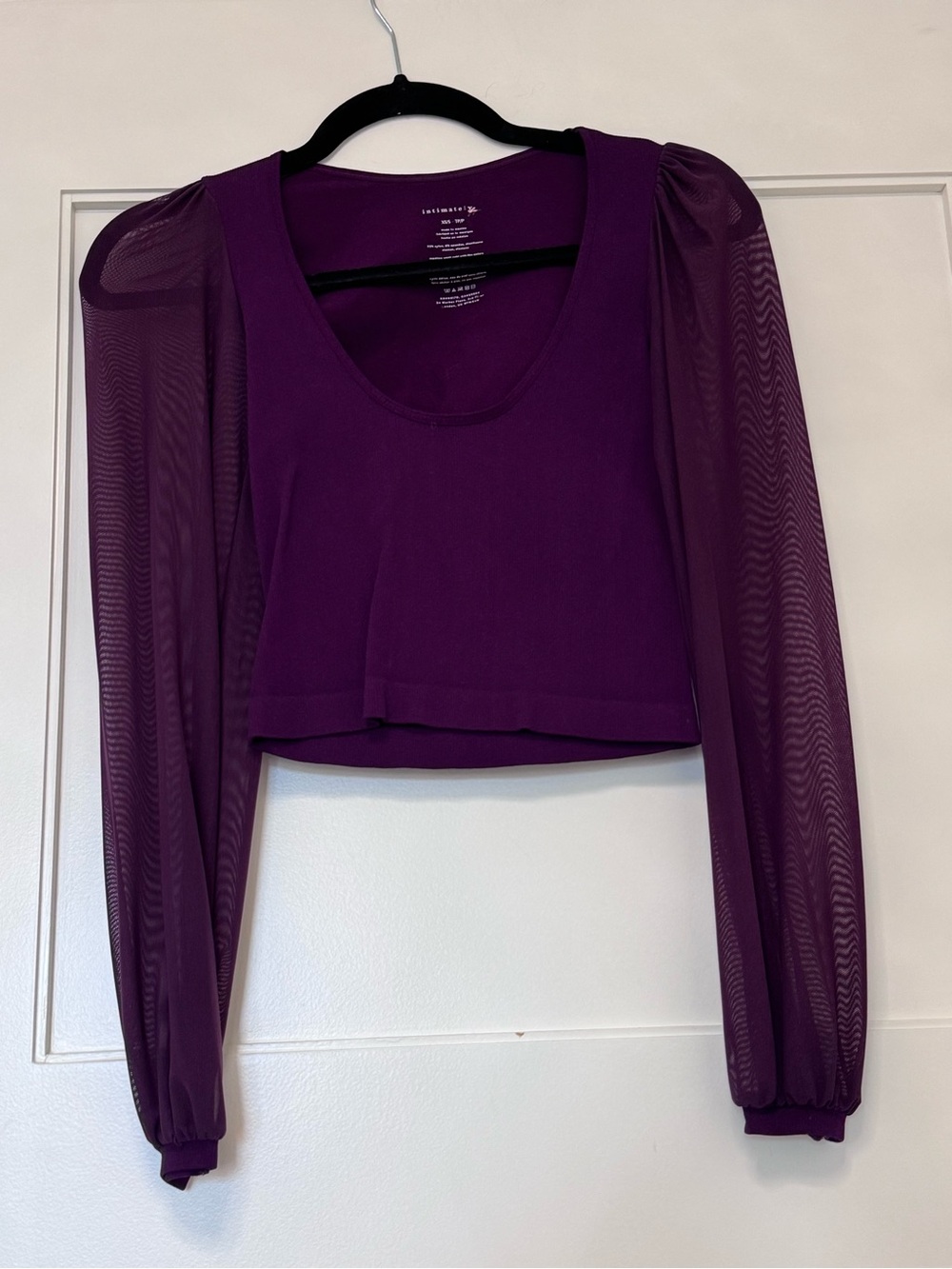 Purple Mesh-Sleeve Crop Top - Unknown Brand
